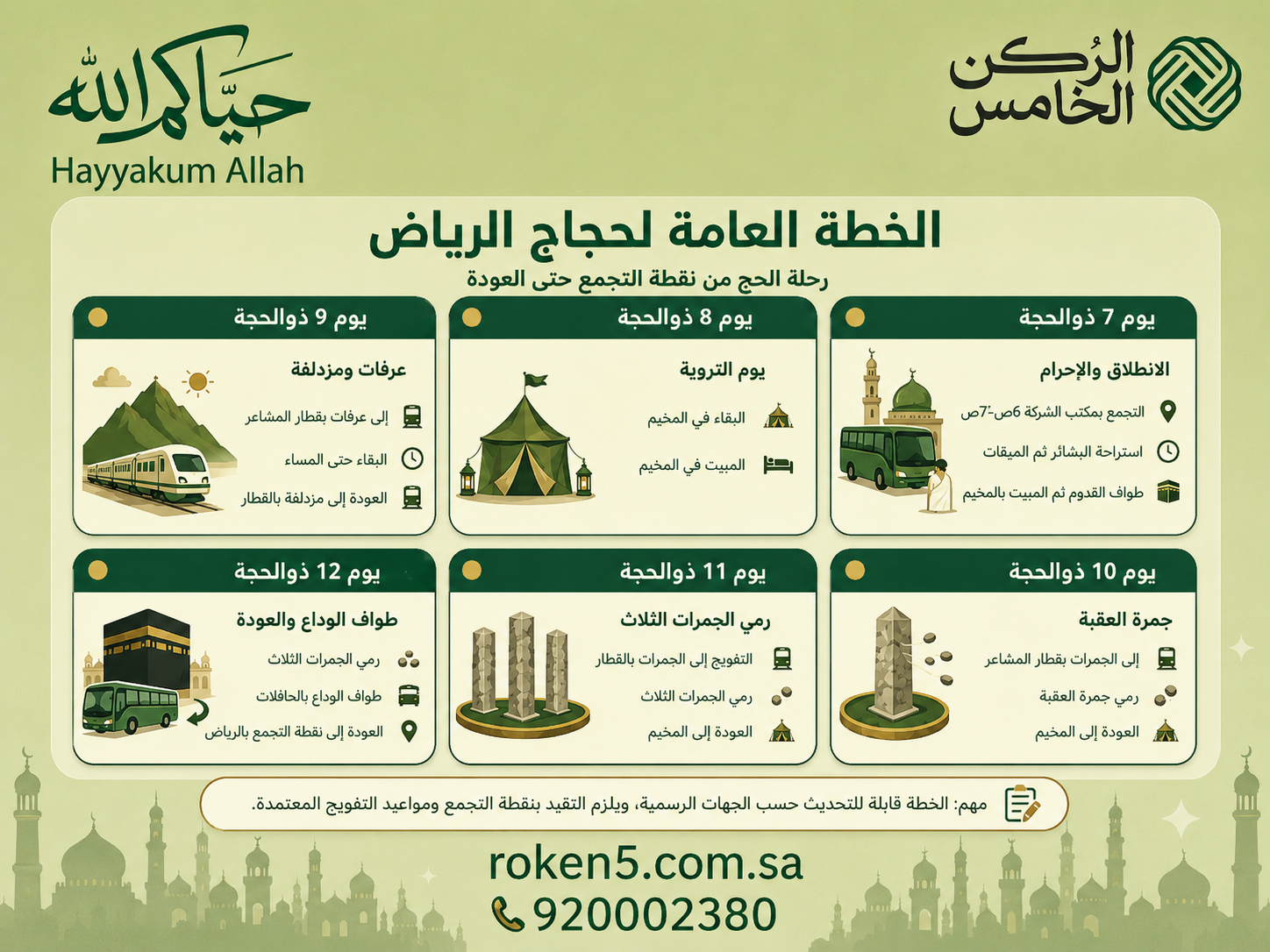 خطة الحج - شركة الركن الخامس للحج